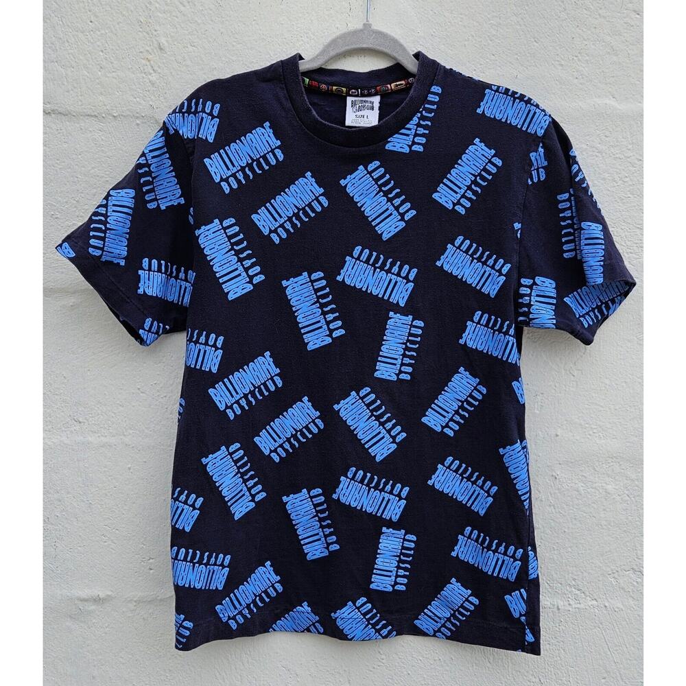 Billionaire Boys Club Mens T Shirt Large Blue All Over Logo Print‎ Crew BBC Tee